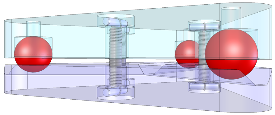 Learn kinematic mount design, including how to create this Maxwell-style kinematic mount with 3 ball-and-v-groove contacts. Preload is applied by three extension springs between the contacts.